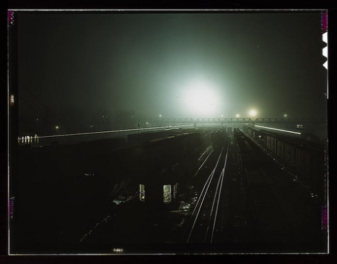 Kansas City trainyard at night